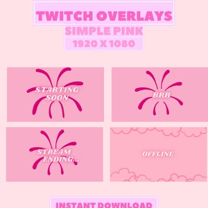 Twitch Stream Overlay simple pink animated starting soon / BRB / Stream ending / offline scenes