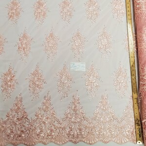 Baby Pink Floral Embroidery w Sequins Mesh Tulle Lace Prom Sequin Fabric DIY Wedding Bridal Evening Dress Costumes Sold By The Yard BTY
