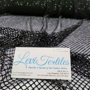 Black Iridescent Rhinestones on Black Soft Stretch Fish Net Mesh, Rhinestone Mesh Crystal Iridescent Fishnet Fabric Sold By The Yard