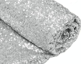 Tela de lentejuelas plateadas, lentejuelas brillantes de 3 mm sobre malla de poliéster, se vende cortada a medida.
