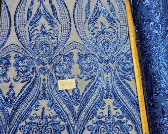 Royal Blue "Hourglass Design" 4-Wege-Stretch-Nylon Spandex Mesh-Spitze-Prom Pailletten-Stoff DIY Hochzeit Abendkleid Kostüme verkauft Bulk Stock