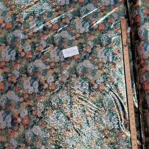 Digital Print Stretch Sequins on Poly Spandex Fabric Sold By The Yard &quot;Green/Orange Floral&quot;