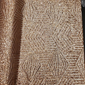 Blush Geometric Sequin Fabric on Mesh 2 Way Stretch "BombShell Sequins"