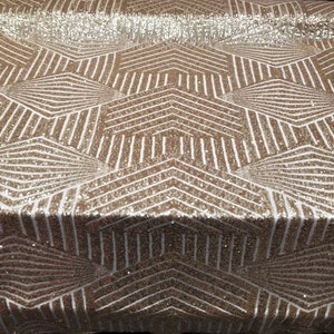 Champagne Gold Geometric Sequin Fabric on Mesh 2 Way Stretch "BombShell Sequins"