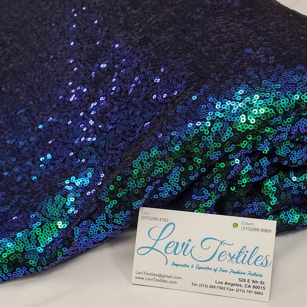 Iridescent Green Blue Peacock Glitz Sequins Fabric / 3mm Sequin on Poly Mesh BTY