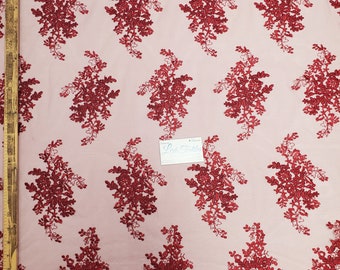 Burgund "Die ozzy Spitze" Floral Stickerei w Cording auf Mesh-Spitze Stoff verkauft BTY - Hochzeit Prom Kleid Spitze Doppel gecalloped (#13-002)