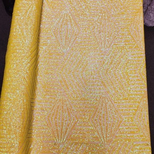 Iridescent Yellow Geometric Sequin Fabric on Mesh 2 Way Stretch &quot;BombShell Sequins&quot;