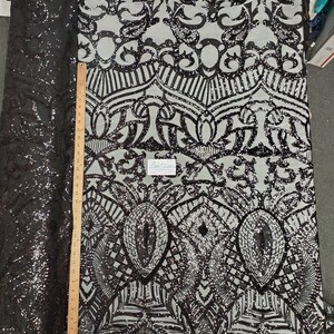 Black Stretch Nylon Spandex Mesh Sequin Fabric &quot;Constellation design&quot;