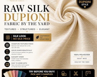 Raw Silk Dupioni Fabric By The Yard – Textured Shantung Fabric, Faux Silk Bridal Fabric, Structured Dress Fabric 60” Wide
