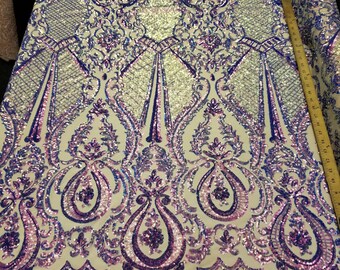 Iridescent Lavender/Nude 4 Way Stretch Nylon Spandex Mesh Sequin Fabric "Melanie"