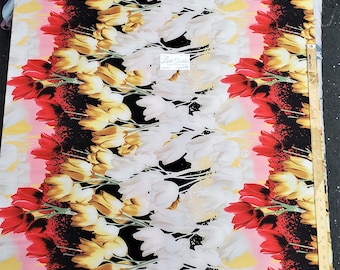 Stretch Imitat Seide Chiffon Elasthan Digitaldruck - 4 Way Stretch - 90/10 Poly/Spandex - 58/60" - Verkauft BTY - "Red Tulips"