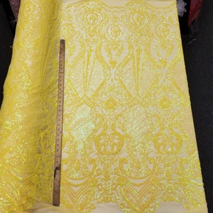 Iridescent Yellow 4 Way Stretch Nylon Spandex Mesh Sequin Fabric &quot;Melanie&quot;