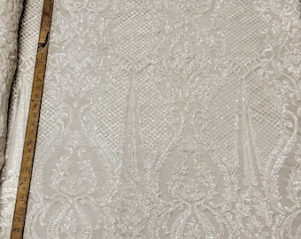 White 4 Way Stretch Nylon Spandex Mesh Sequin Fabric "Melanie"