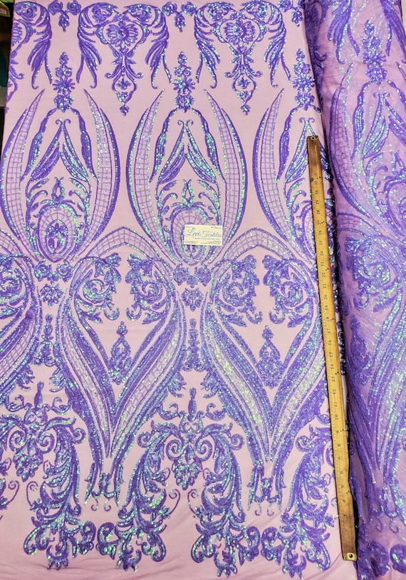 Iridescent Lilac Hourglass Sequin Fabric, 4-Way Stretch Lace, Sold BTY