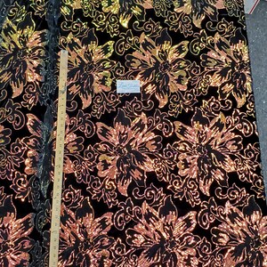 4-way Stretch Black Velvet w Iridescent Lavande Sequins - Lotus Flower