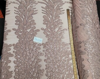 Dusty Rose "Peacock Design" 4 Way Stretch Nylon Spandex Mesh Spitze Abschlussball Pailletten Stoff DIY Hochzeit Abendkleid Kostüme verkauft von der Platte