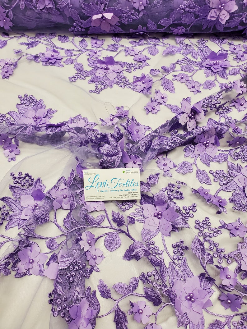 Lavender Floral Embroidery with 3D Satin Flowers & Pearls on | Etsy