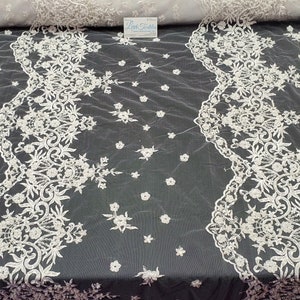 White French Beaded Design Embroider On A Mesh-Prom-nightgown-sold By Yard. main image 1