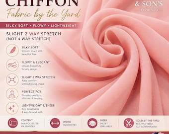 Stretch Chiffon Stoff Meterware - seidig weicher 2-Wege-Stretch (NICHT 4-Wege) - durchsichtiger Kleider-, Braut- & Drapierungsstoff - 20+ Farben