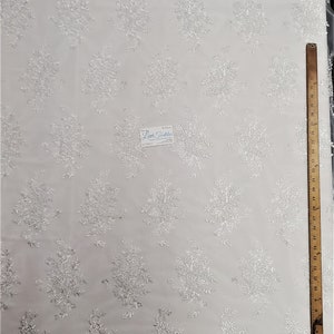 White &quot;The Ozzy Lace&quot; Floral Embroidery with Cording on Mesh Lace Fabric - Sold BTY - Wedding Prom Gown Lace Double Scalloped (#13-002)