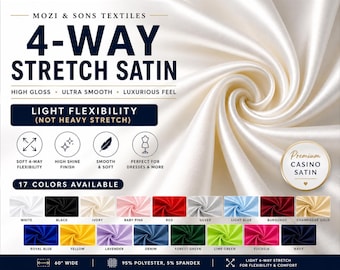 4-Wege-Stretch-Satinstoff, Schüttgut, glänzender Kasino-Satin Spandex, hochglänzender, weicher, glatter, leicht dehnbarer, Kleid-Tanz-Kostüm, 60 ''