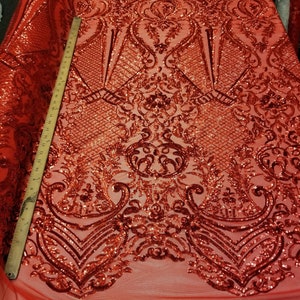 Red 4 Way Stretch Nylon Spandex Mesh Sequin Fabric &quot;Melanie&quot;