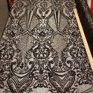 Black 4 Way Stretch Nylon Spandex Mesh Sequin Fabric &quot;Melanie&quot;