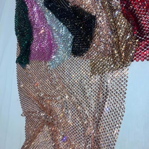 Rhinestone Mesh -  Rhinestones on Soft Stretch Fish Net Mesh, Rhinestone Mesh Crystal Iridescent Fishnet Fabric
