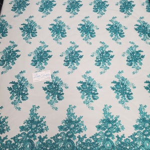 Petrol "The Ozzy Lace" Floral Stickerei w Cording auf Mesh-Spitze Stoff verkauft BTY - Hochzeit Prom Kleid Spitze Doppel gewellt (#13-002)