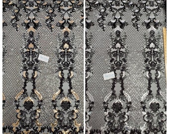 Two Tone Zwart / Goud OF Zwart / Zilver 4 Way Stretch Nylon Spandex Mesh Lace Prom Pailletten Stof DIY Bruiloft Avondjurk Kostuum Verkocht BTY