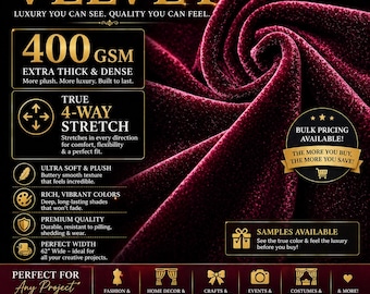 4 Way Stretch Korean Velvet Fabric By The Yard – 400 GSM Luxury Velvet, Soft Stretch Fabric for Dresses, Costumes, Upholstery, Dancewear