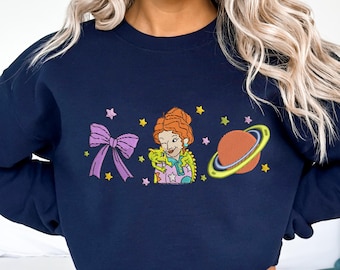 Embroidered Magic School Bus Ms. Frizzle Saturn Sweatshirt, Gift for Teachers, 90s Kid Cartoon, Magical Learning, Men Women Kids Coworkers