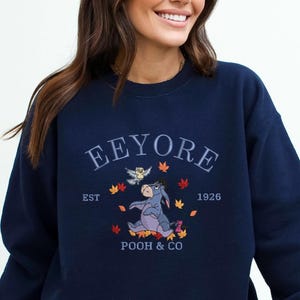 Embroidered Eeyore Fall Leaves Sweatshirt, Cozy Fall Crew Neck for Friends Family Men Women Kids Disney Matching Custom Unique Made To Order
