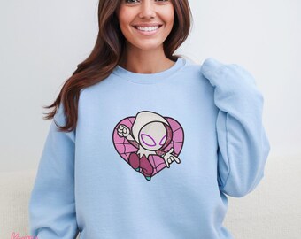Embroidered Spidey Web Heart Sweatshirt: Matching Couple Gift