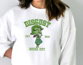 Sudadera con cuello redondo con el personaje de Disgust bordado al revés, para viajes a Disney, para la familia, para hombres, mujeres y niños, regalo de película 2015-2024