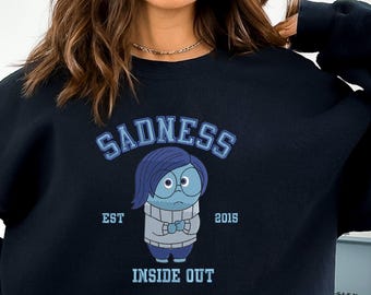 Embroidered Inside Out Sadness Character Sweatshirt Crewneck, Great Gift for Disney World Trip for Men and Women, Cozy Fun Cute Feelings