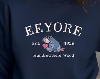 Embroidered Eeyore Hundred Acre Wood 1926 Sweatshirt Cozy Crew Neck Matching Disney Trip Men Women Friends Family Gift Classic Cartoon Movie