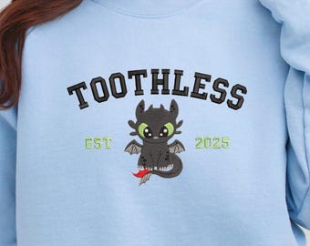 Embroidered Toothless Sweatshirt: How To Train Your Dragon Movie 2025 Crewneck