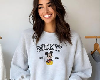 Embroidered Mickey Sweatshirt, Disney Trip His Hers Couples Matching Sweater Cute Gift Wife Family Friends Gift for Mom Girlfriend Boyfriend