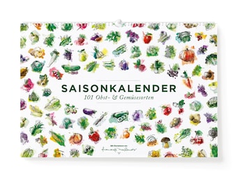 Saisonkalender Obst & Gemüse, Ringkalender in A4: 101 farbige Illustrationen, als Küchendeko oder als Geschenk für den Garten