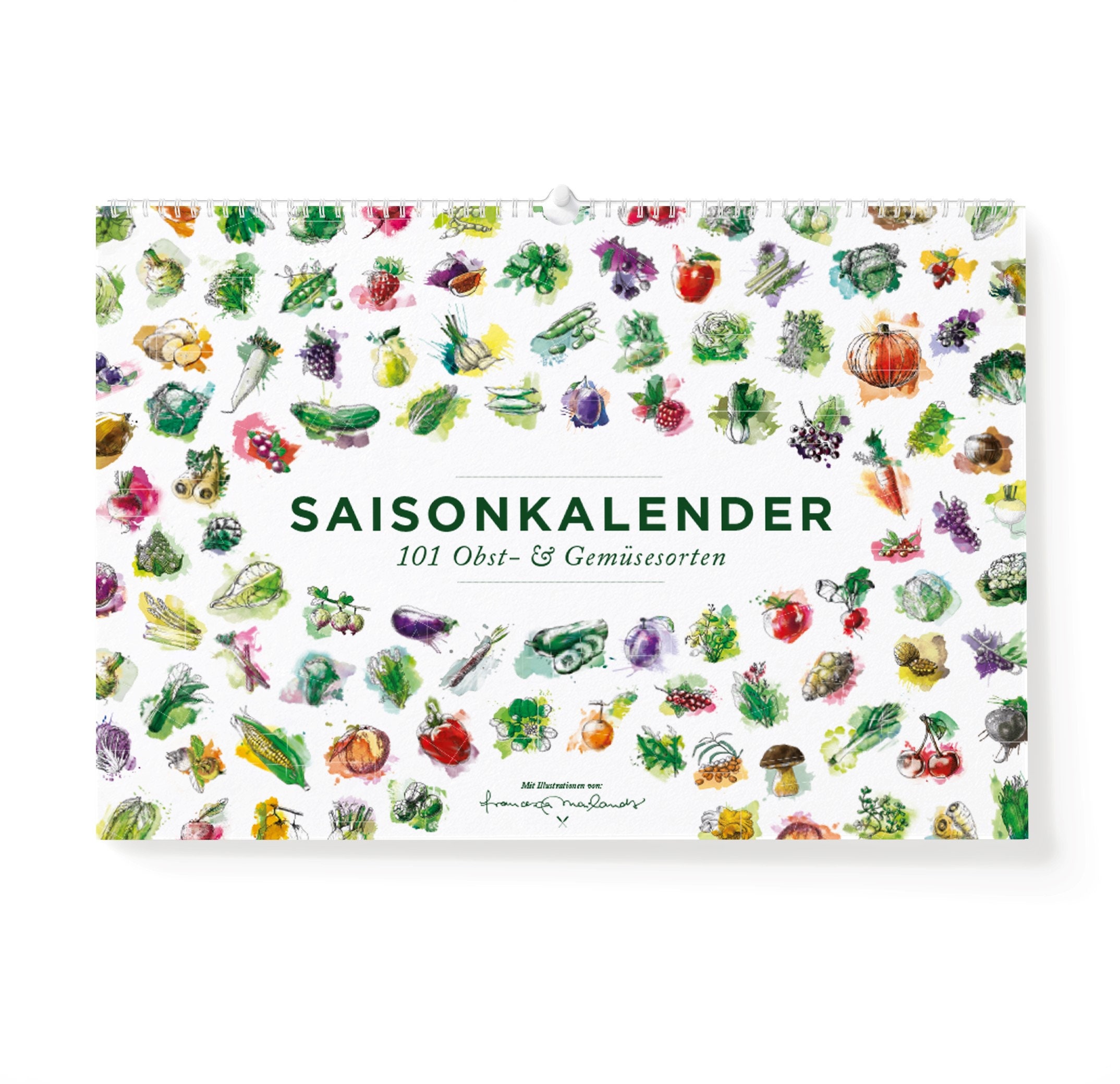 Calendrier Saisonnier Fruits & Légumes, Calendrier Anneau en A4 101 Illustrations Colorées, Comme Dé