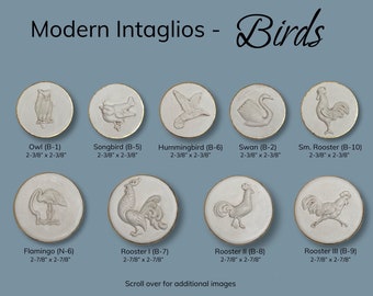 Bird Intaglios: Owl, Songbird, Hummingbird, Swan, Rooster
