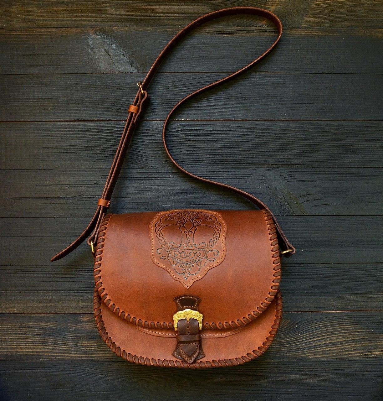 Viking Brown Leather Bag Scandinavian Handbag Mjolnir - Etsy