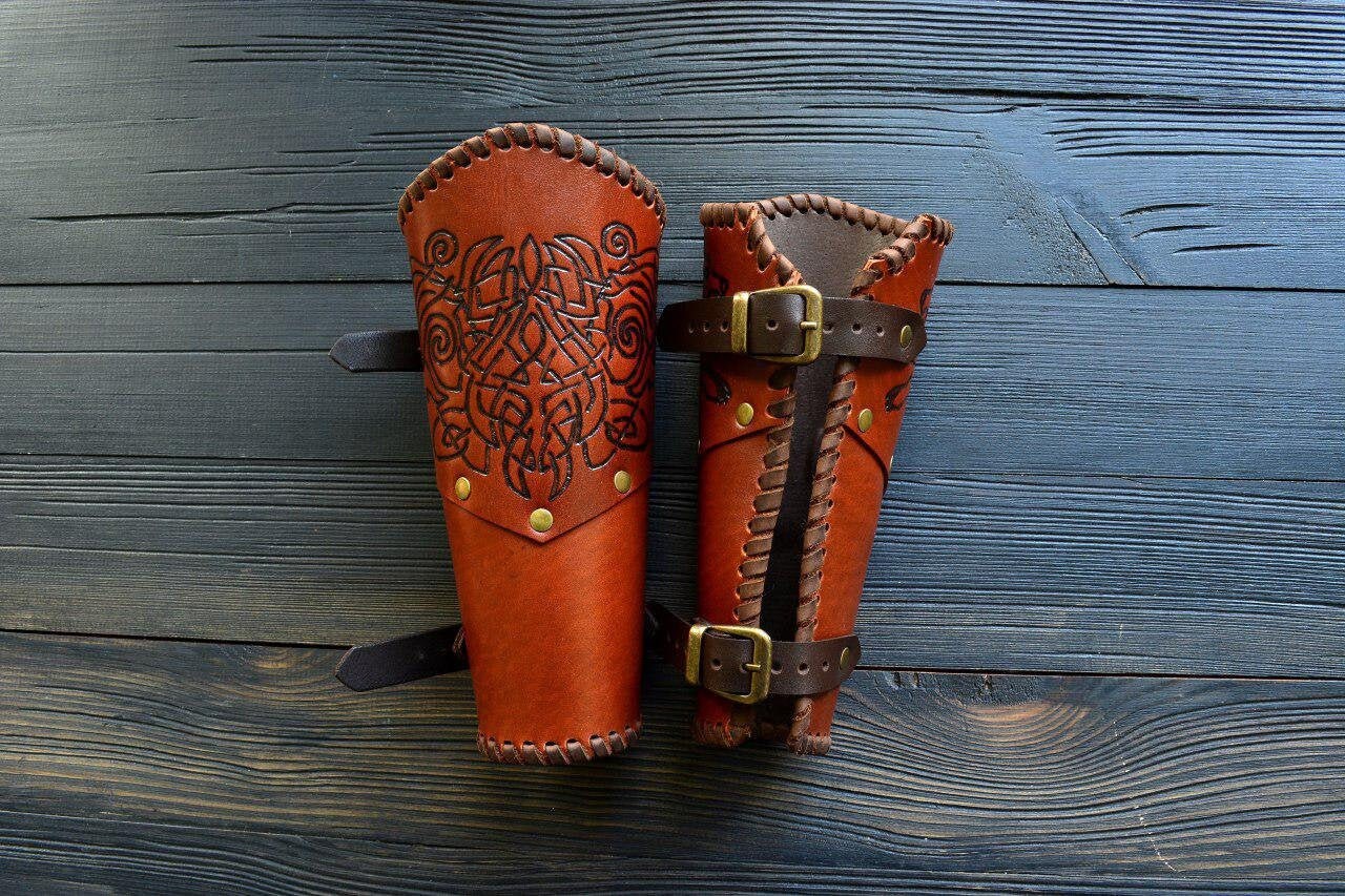 Viking Bracers Fenrir Celtic Leather Arm Bracers LARP Etsy