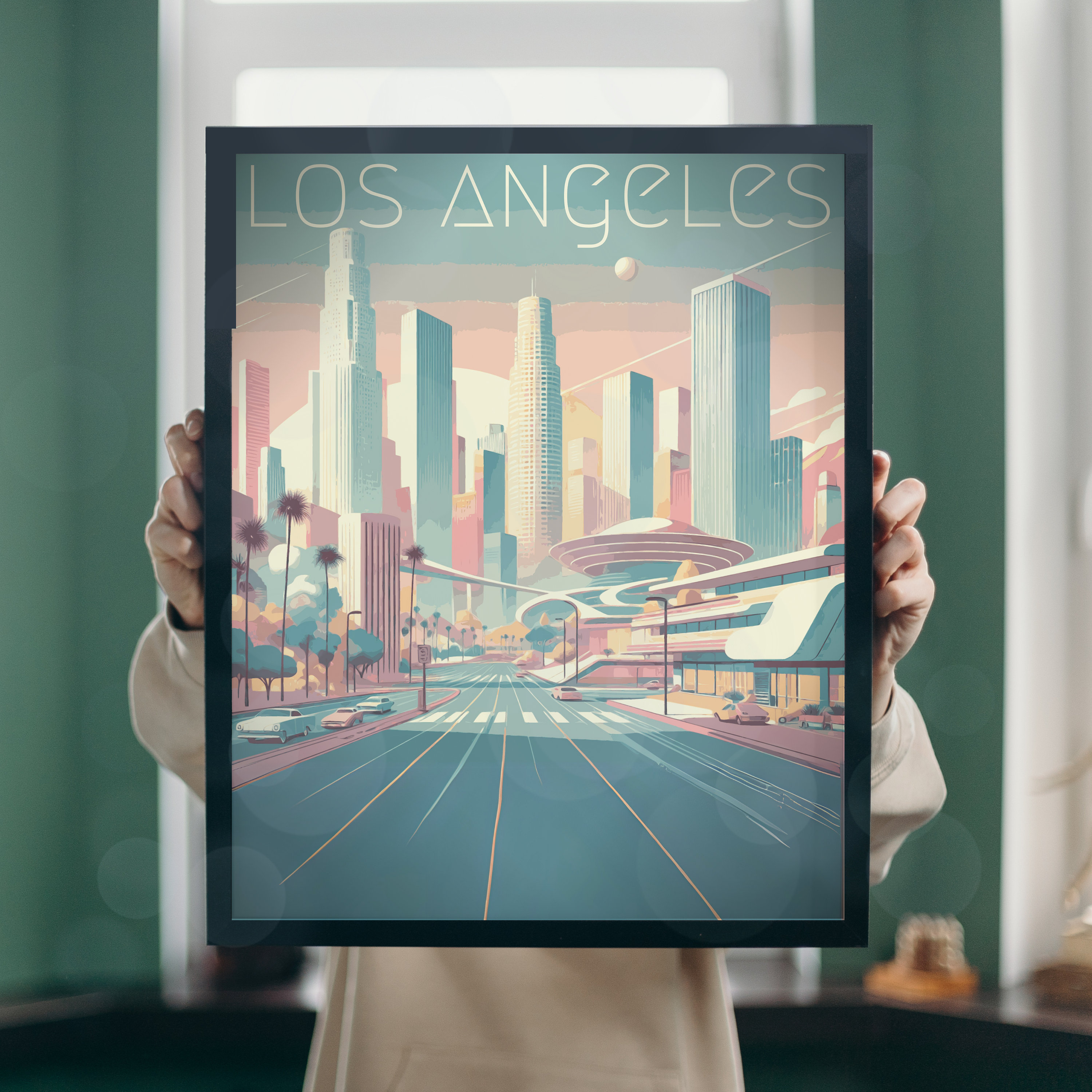 Poster futuriste de la ligne d'horizon de Los Angeles - Impression ..., حجم الصورة 3000x3000