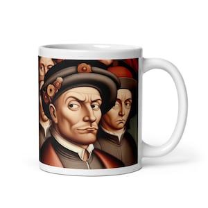 Historicamente hilário: caneca de arte medieval inspirada em IA para um gole e uma risada | 11oz
