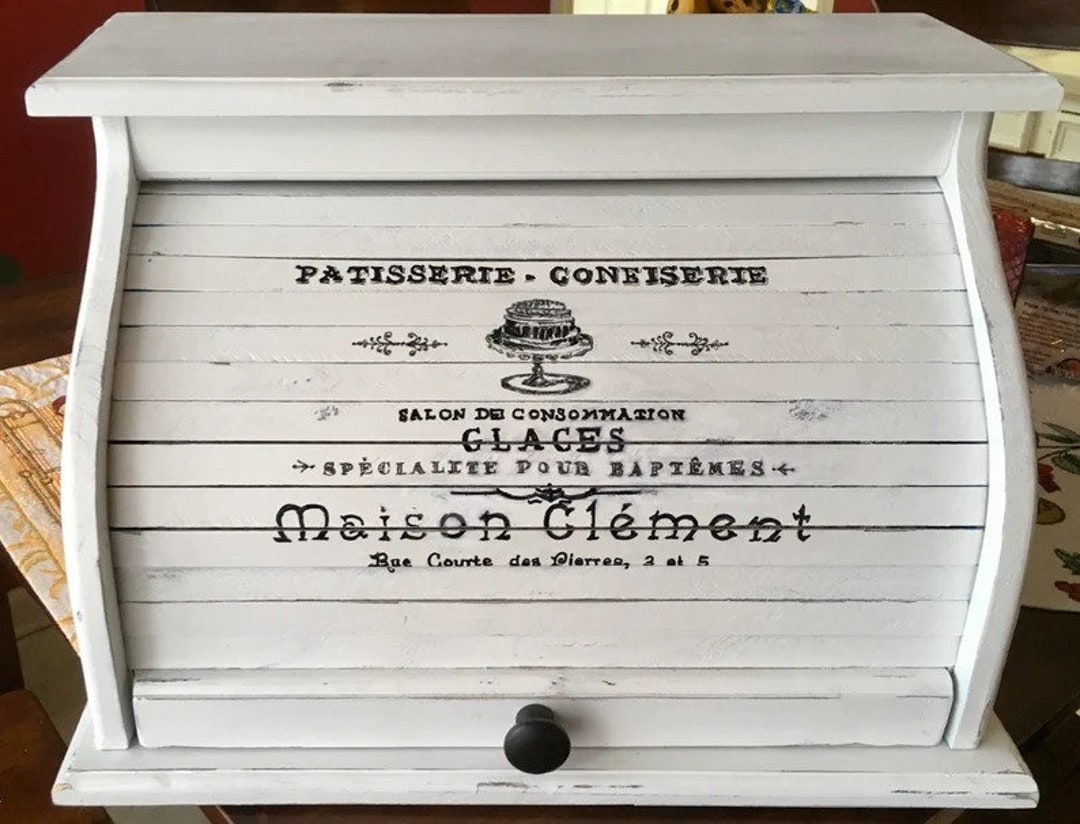 Farmhouse Bread Box French Country Design in White With Black Etsy