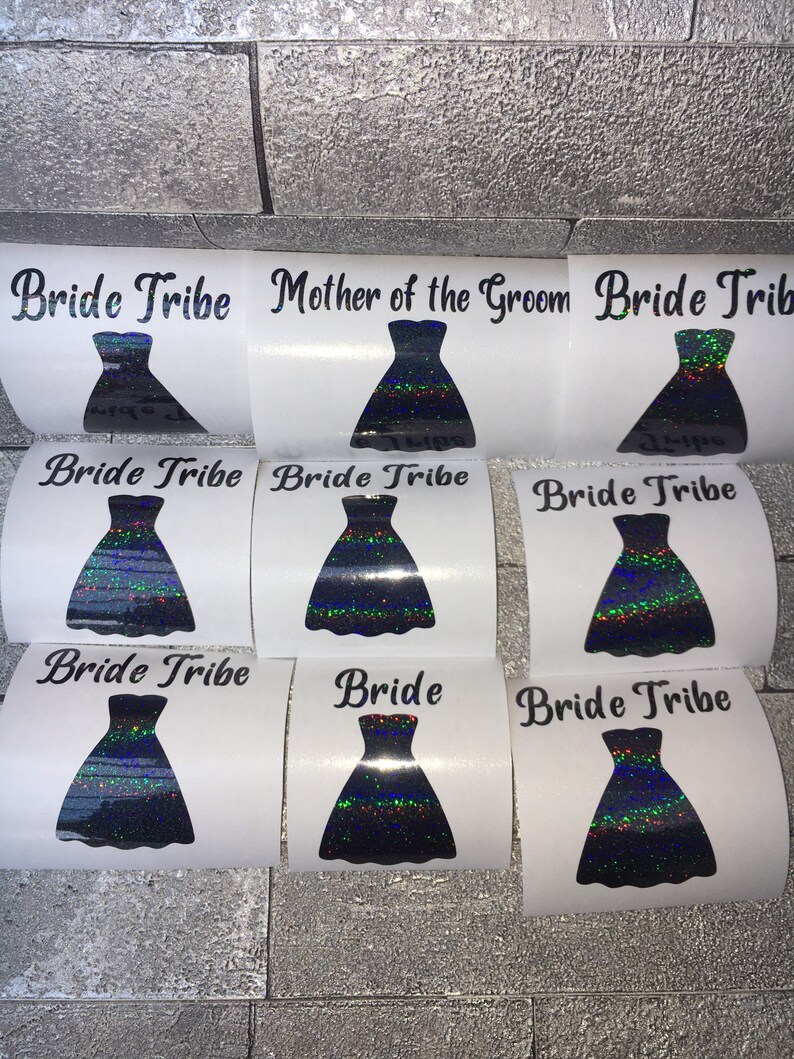 Bridal Party. Hip Flask 3.5 High Bride Wedding Hen Party Decals Gift bags Wine Glass Bridesmaid Stickers