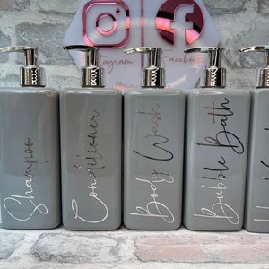 Square Pump Bottles. Grey Bottle. Shampoo. Hand Wash. Kitchen. Bathroom. Decor. Mrs Hinch. Personalised.Gifts