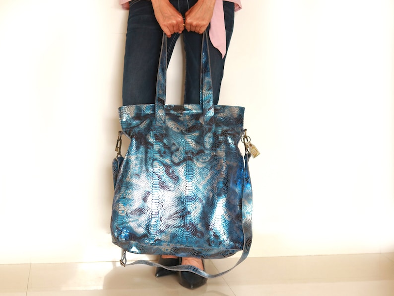 Leather Purse office bag Metallic bag Leather Gift for Women metallic handbag Genuine Leather Tote Bag LARGE METALLIC LEATHER bag